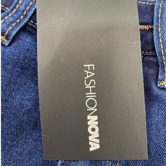 NEW Fashion Nova Shorts Womens S Blue Fave High Waist Cuffed Dark Wash Stretch - Picture 4 of 11